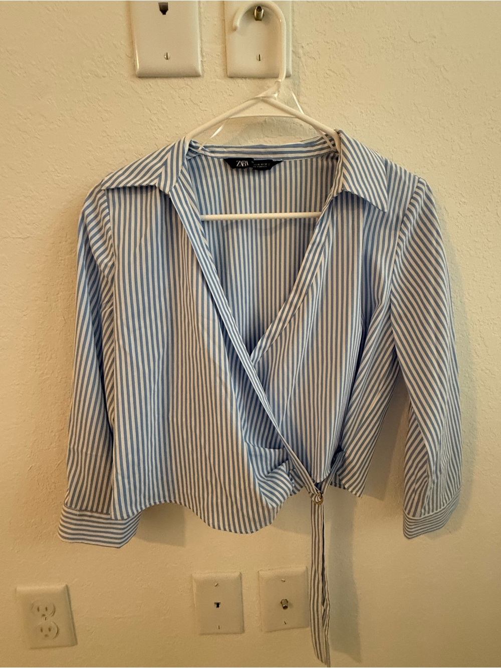 Zara Light Blue & White Striped Wrap Shirt
